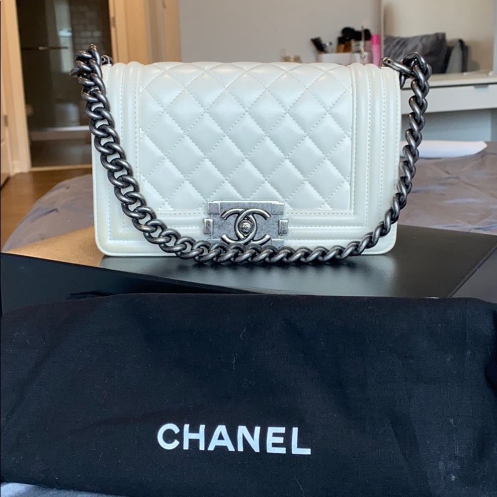 Small White Chanel boy bag